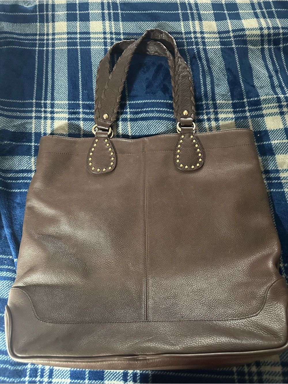 Anne Taylor Loft  Brown Leather Tote Bag with Braided Handles